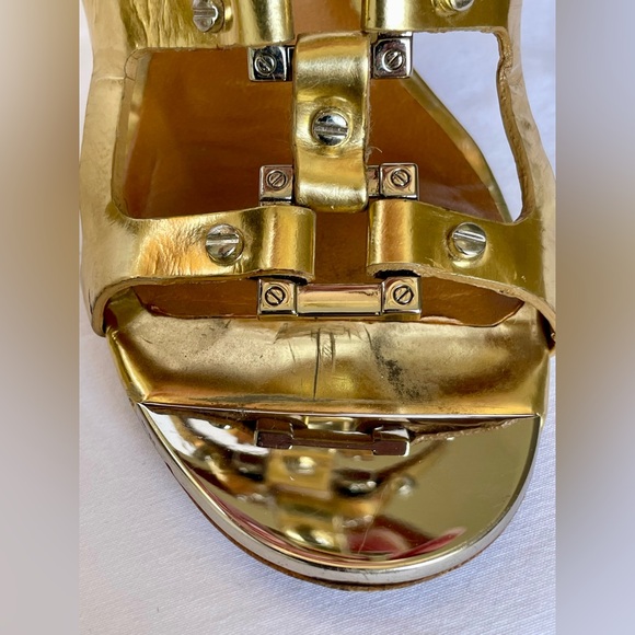 TORY BURCH FRANCESCA GLADIATOR STRAPPY HIGH HEELED SANDALS. GOLD. SIZE 6.5 - Picture 7 of 11
